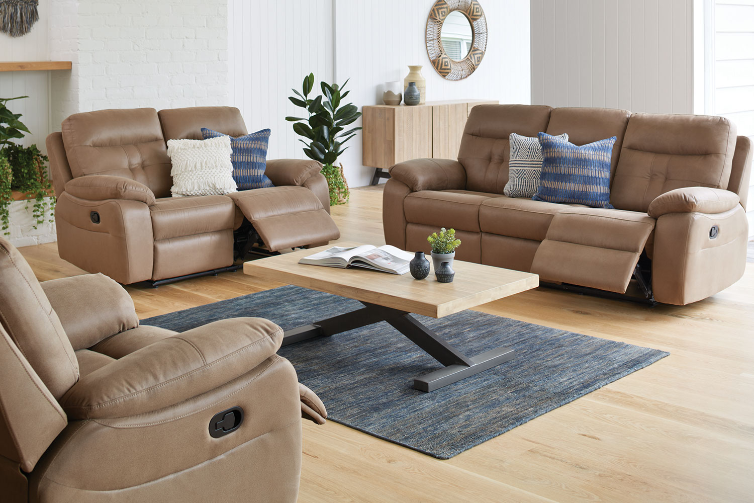 Vancouver 3 Piece Fabric Recliner Lounge Suite Harvey Norman New