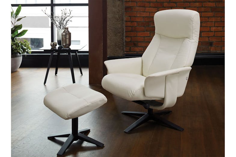 Chena Leather Recliner Chair and Footstool by Debonaire Furniture