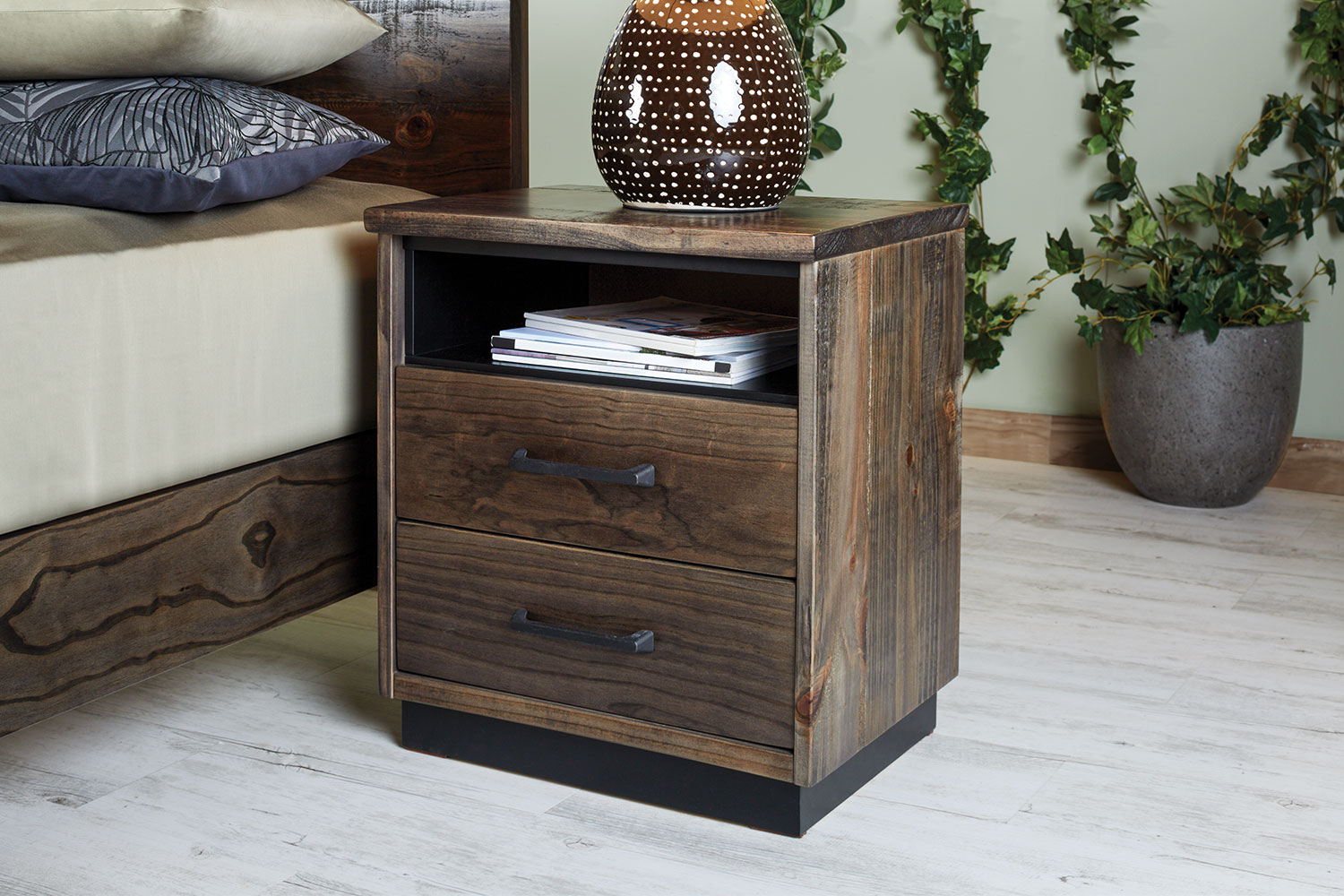 2 drawer bedside table with shelf