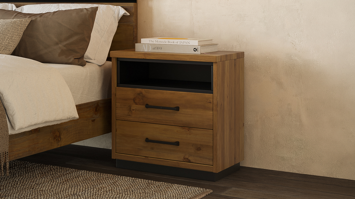Fenton 2 Drawer Bedside Table with Shelf