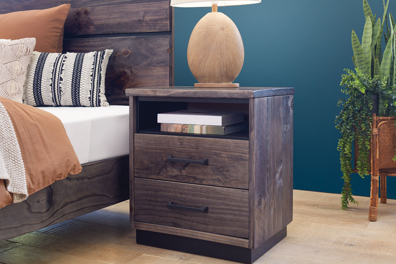 2 drawer bedside table with shelf