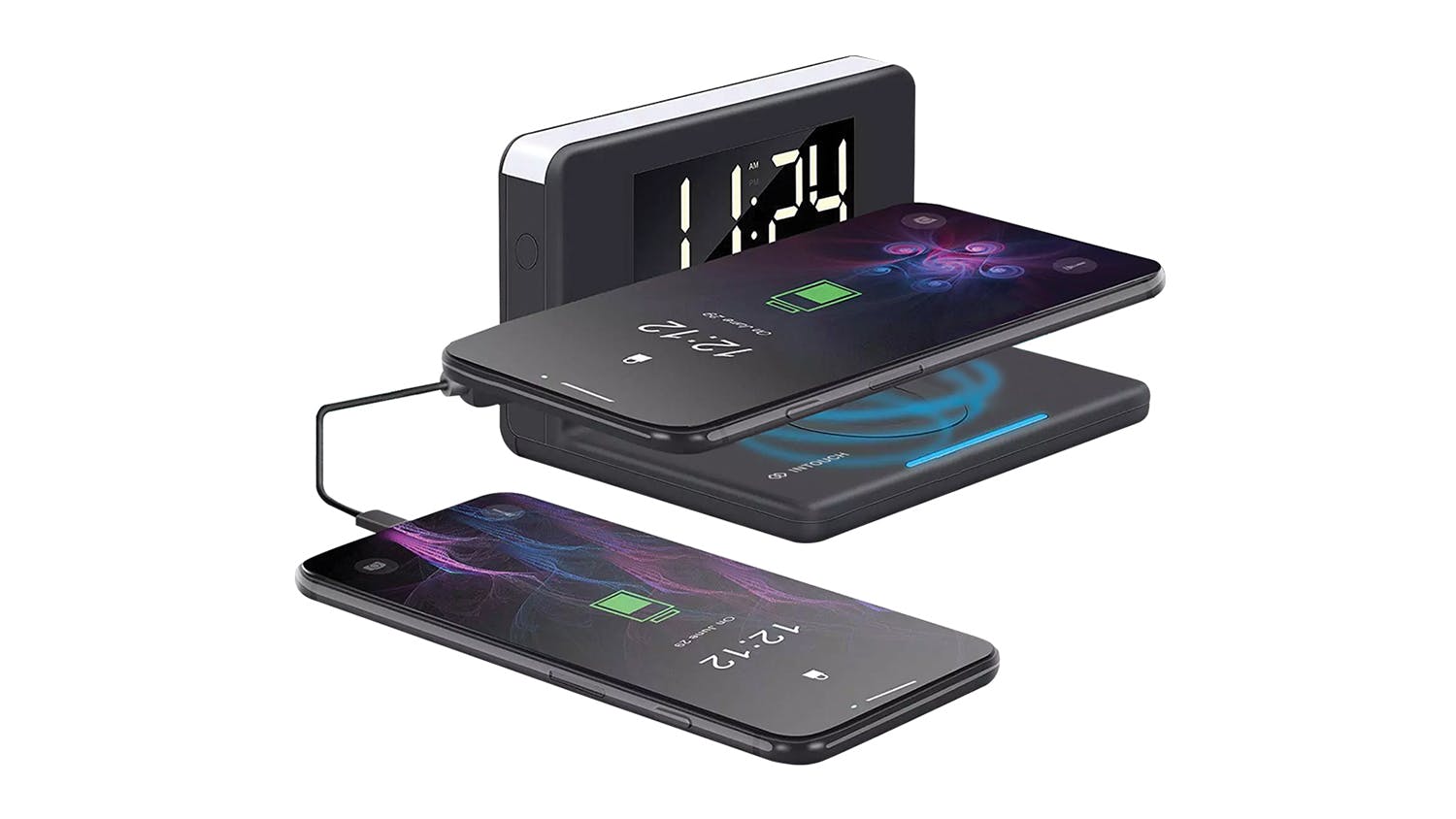 In Touch Alarm Clock with Wireless Charger - Black