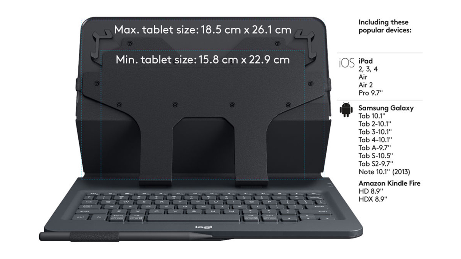 Logitech Folio Keyboard 910" Universal Tablet Case Harvey Norman New