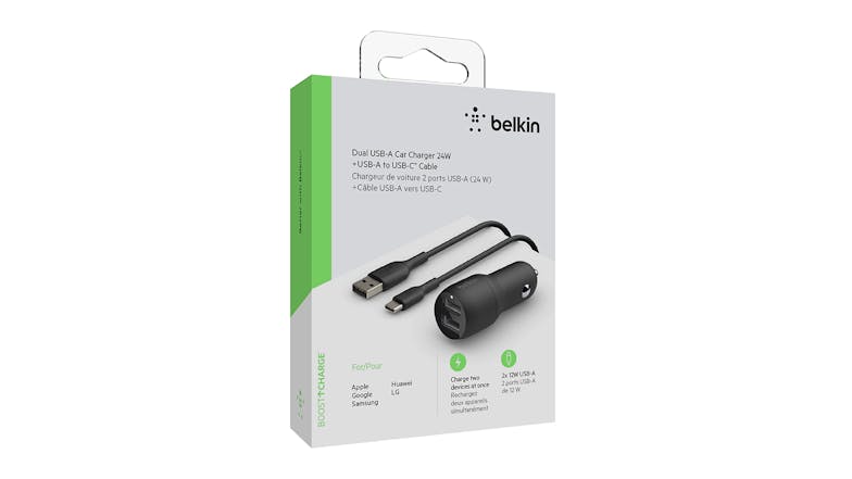 Belkin Boost Up Charge Dual USB-A Car Charger 24W + USB-A to USB-C Cable