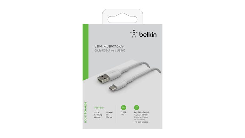 Belkin Boost Up Charge USB-A to USB-C Braided Cable 1m - White