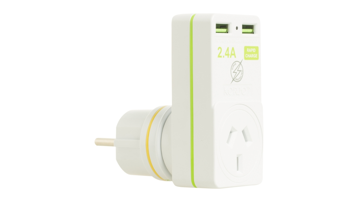 Korjo 2x USB + Removeable Power Adapter for Europe Harvey Norman New