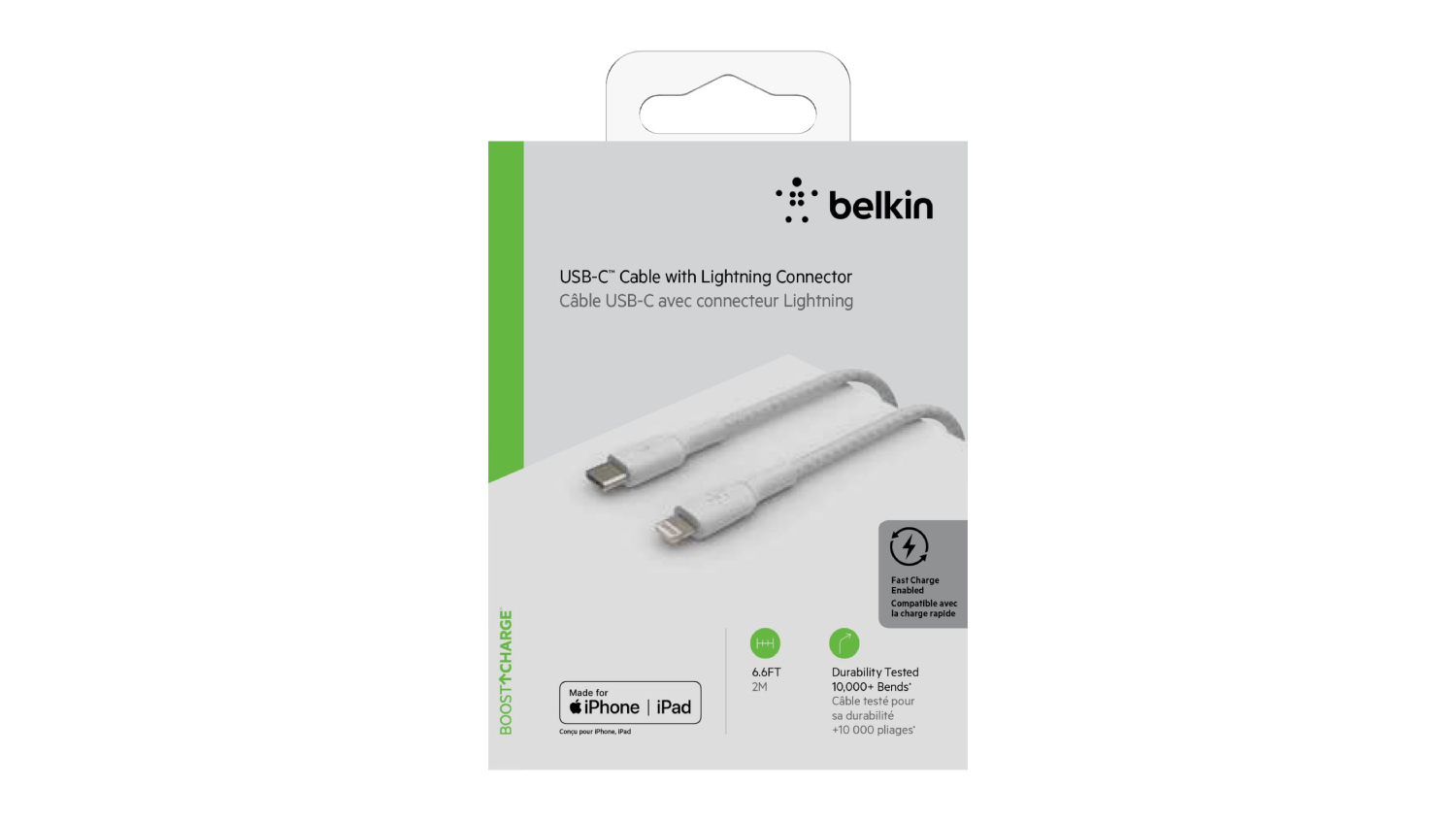 Belkin Boost Up Charge USB-C to Lightning Braided Cable 2m - White