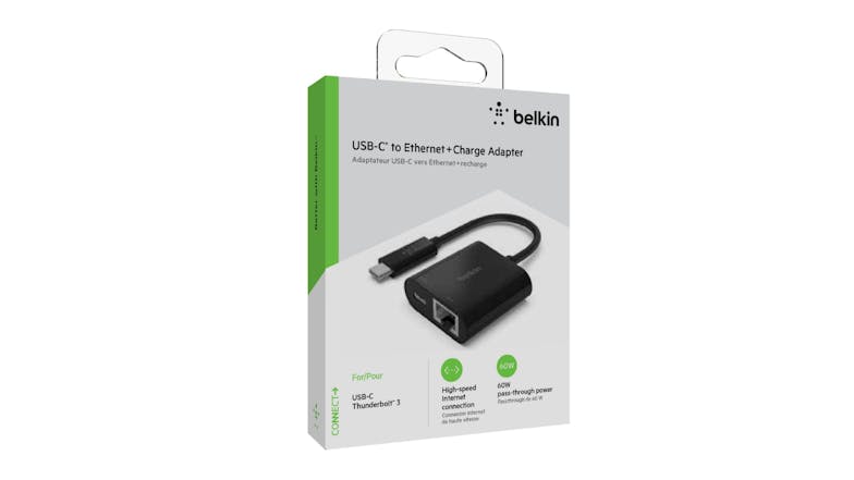 Belkin USB-C to Ethernet + Charge Adapter - Black