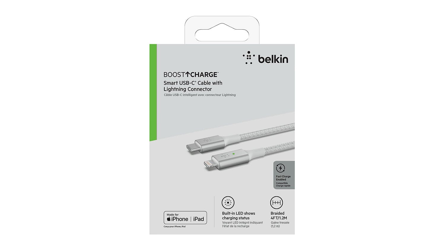 Belkin Boost Up Charge Smart USB-C Cable with Lightning Connector 1.2m - White