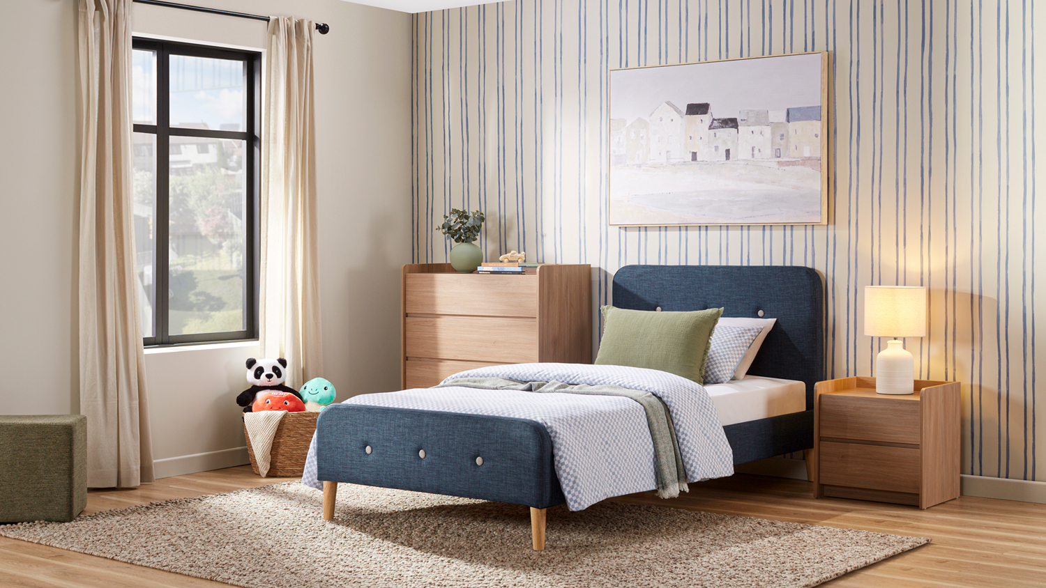 Calypso King Single Bed Frame - Navy Blue