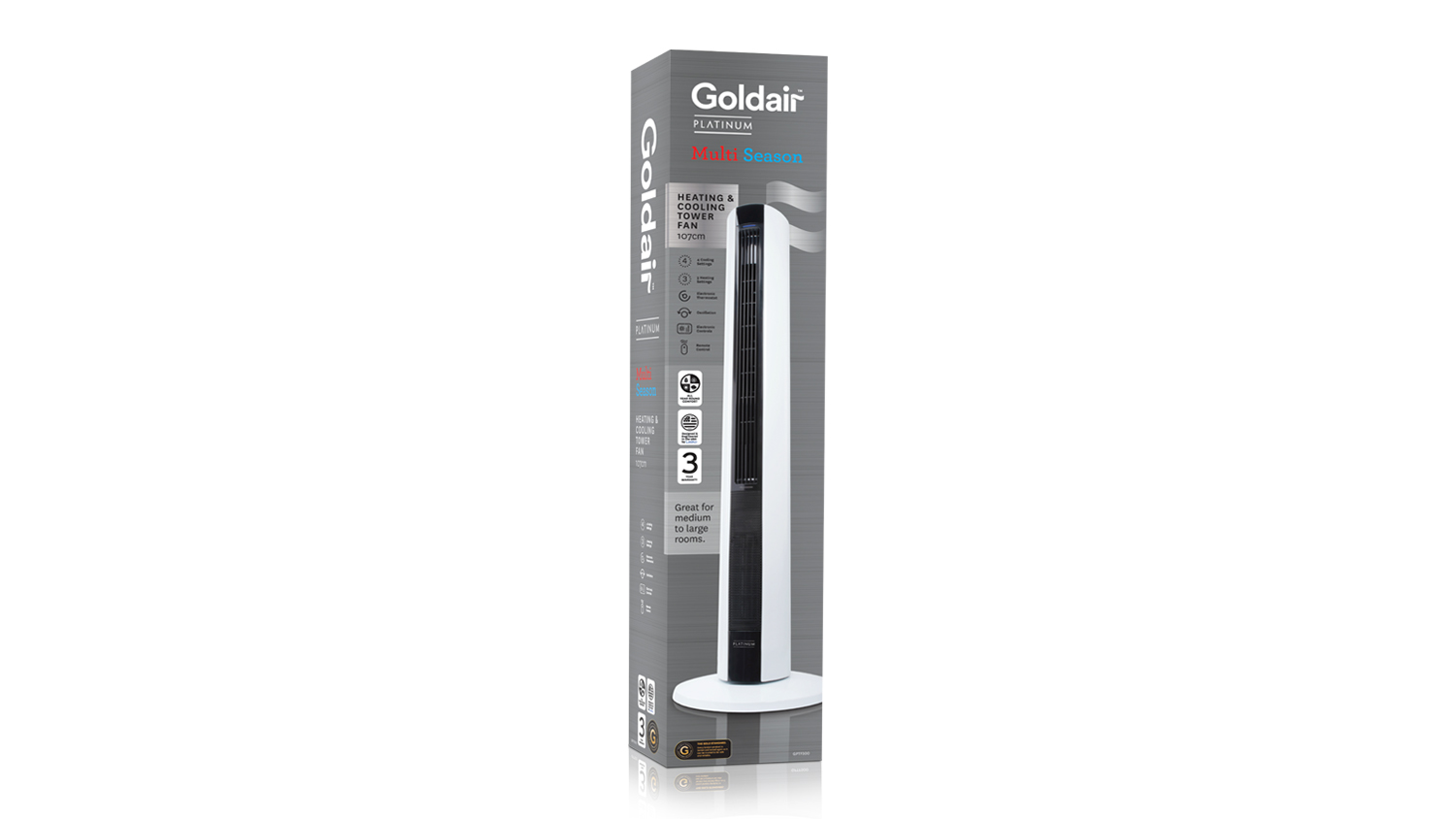 Goldair 107cm Platinum MultiSeason Heating u0026 Cooling Tower Fan | Harvey  Norman New Zealand