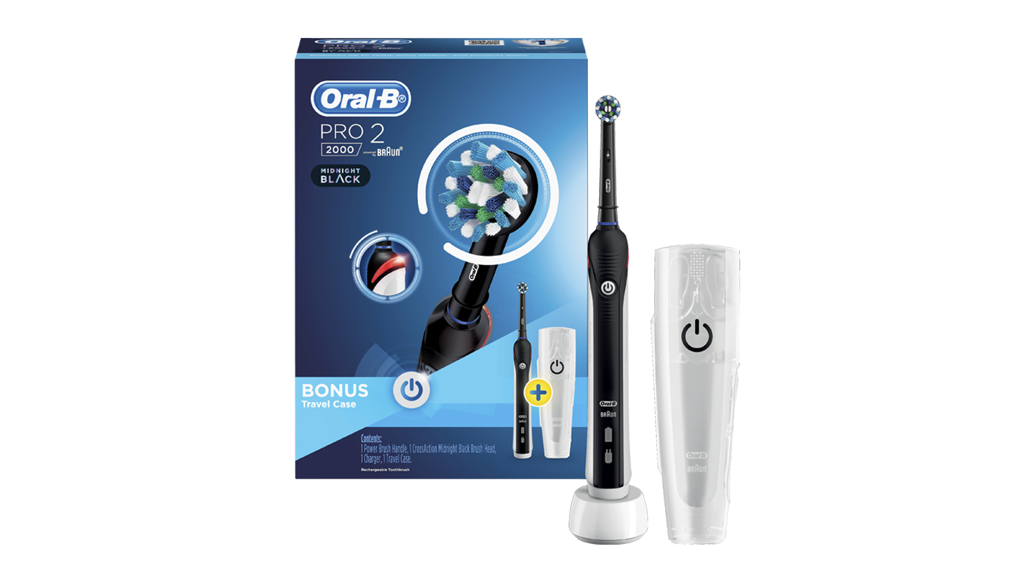 Oral-B PRO 2 2000 Electric Toothbrush With Travel Case - Black ...