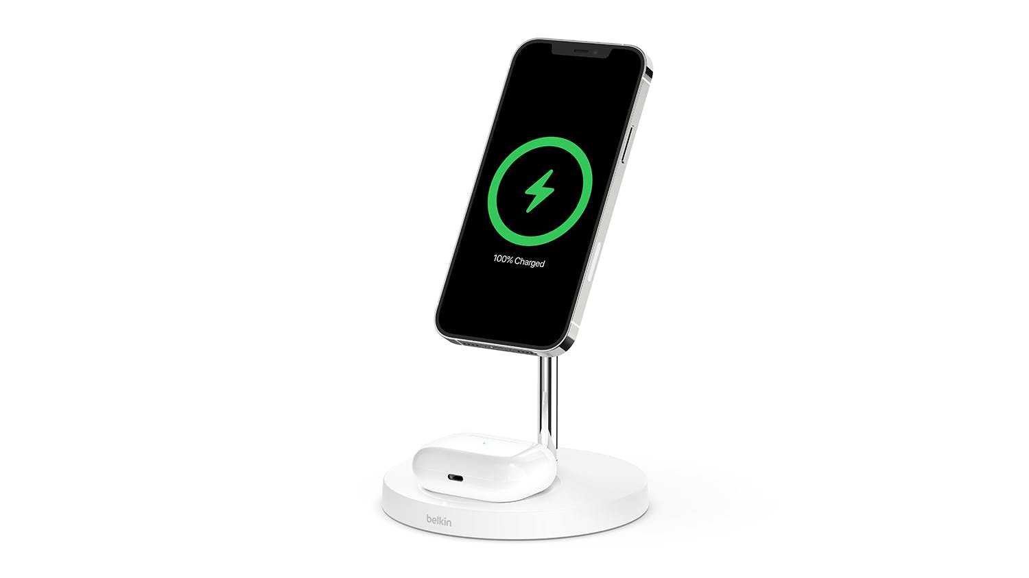 Belkin Boost Up Charge Pro 2-in-1 Wireless Charger Stand with MagSafe 15W - White