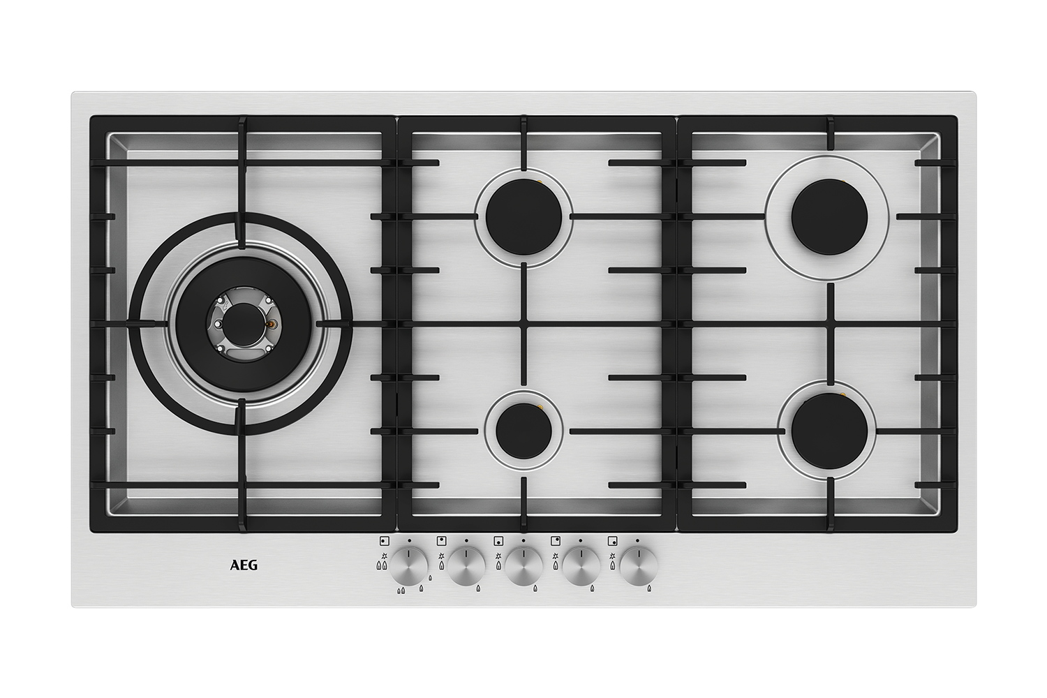 AEG 90cm 5 Burner Gas Cooktop - Stainless Steel (HG90FXB)