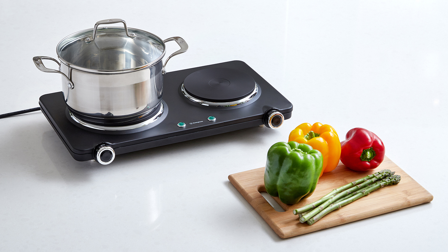 Westinghouse 1500W Double Hot Plate Portable Cooktop Matte Black