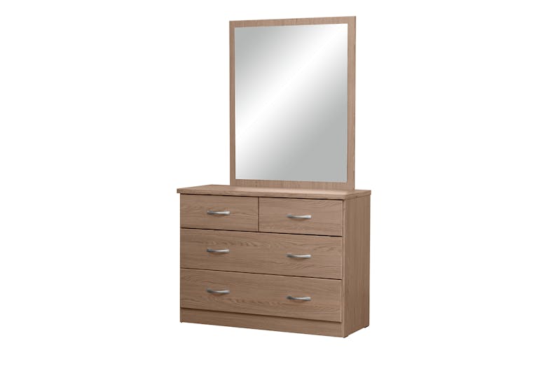 Dominic 4 Drawer Dresser and Mirror by Compac Furniture - oak