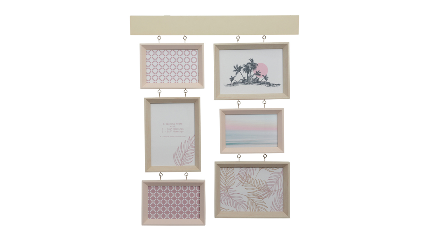 UR1 Lula 6 Opening Wall Hanging Photo Frame - Oak/Pink