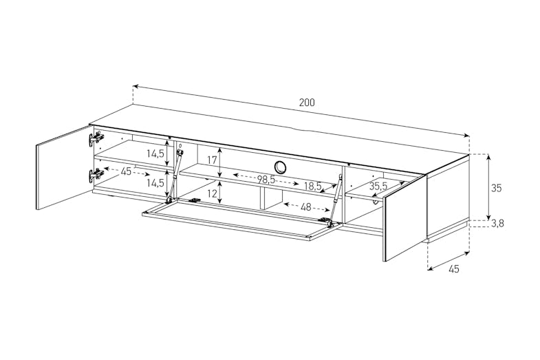 Sonorous  2000mm Studio Series TV/AV Cabinet - Black Gloss