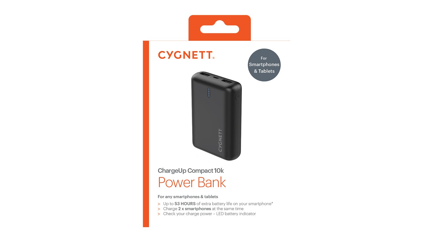 Cygnett ChargeUp Compact 10,000 mAh Power Bank - Black