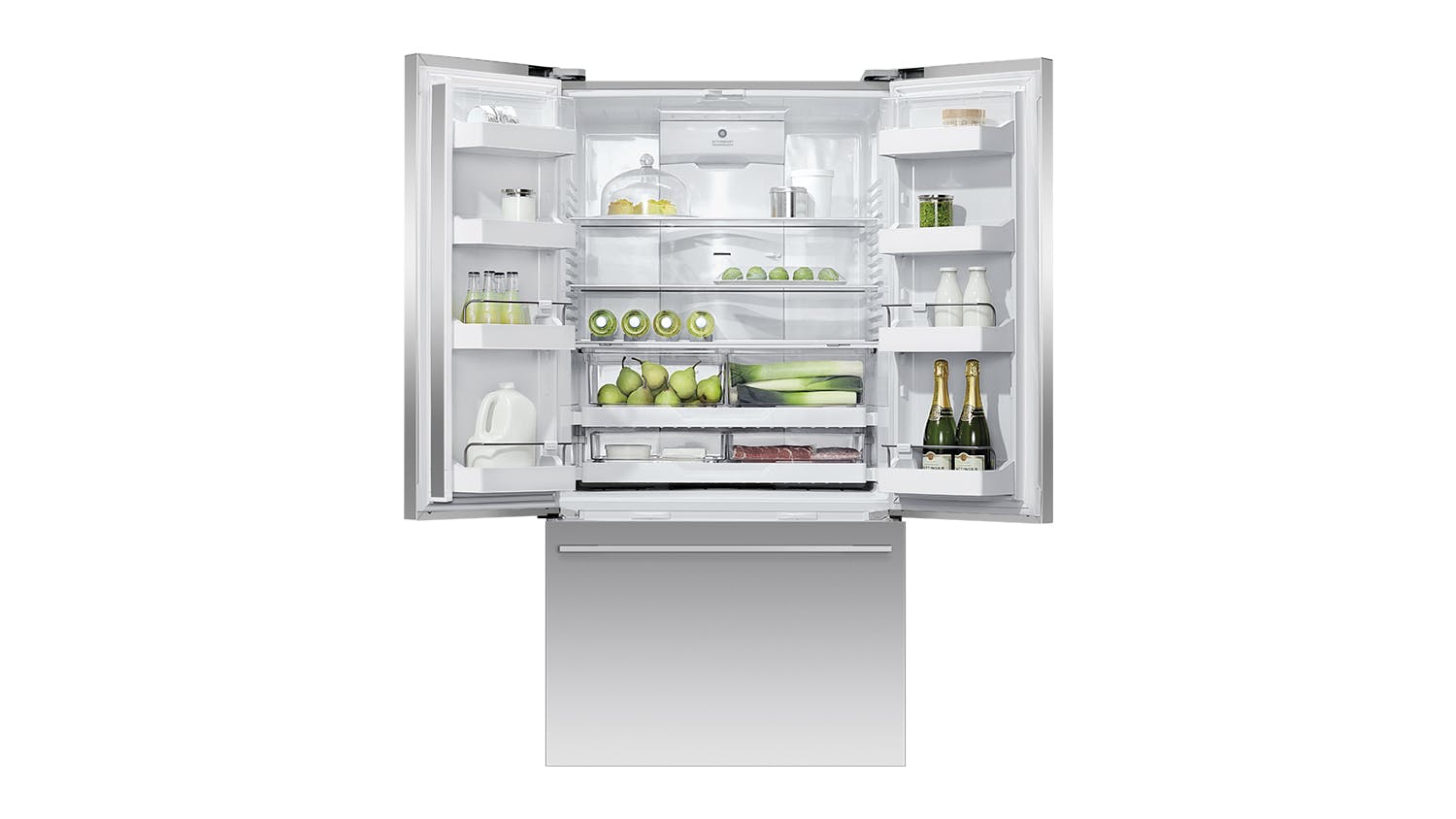 Stylish and practical, the Fisher & Paykel 569L ActiveSmart™ French Door Fridge Freezer is masterfully engineered to help prolong the freshness of your food and groceries. Its 569L total capacity and numerous storage options let you stock up plenty of food items for the entire family. Also, this Fisher & Paykel appliance is backed with many handy functionalities such as Fast Freeze, ActiveSmart technology, humidity-controlled storage bins, and more.