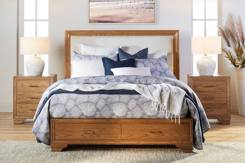 Venice Plain Upholstered Queen Bed Frame with 2 Drawer Base