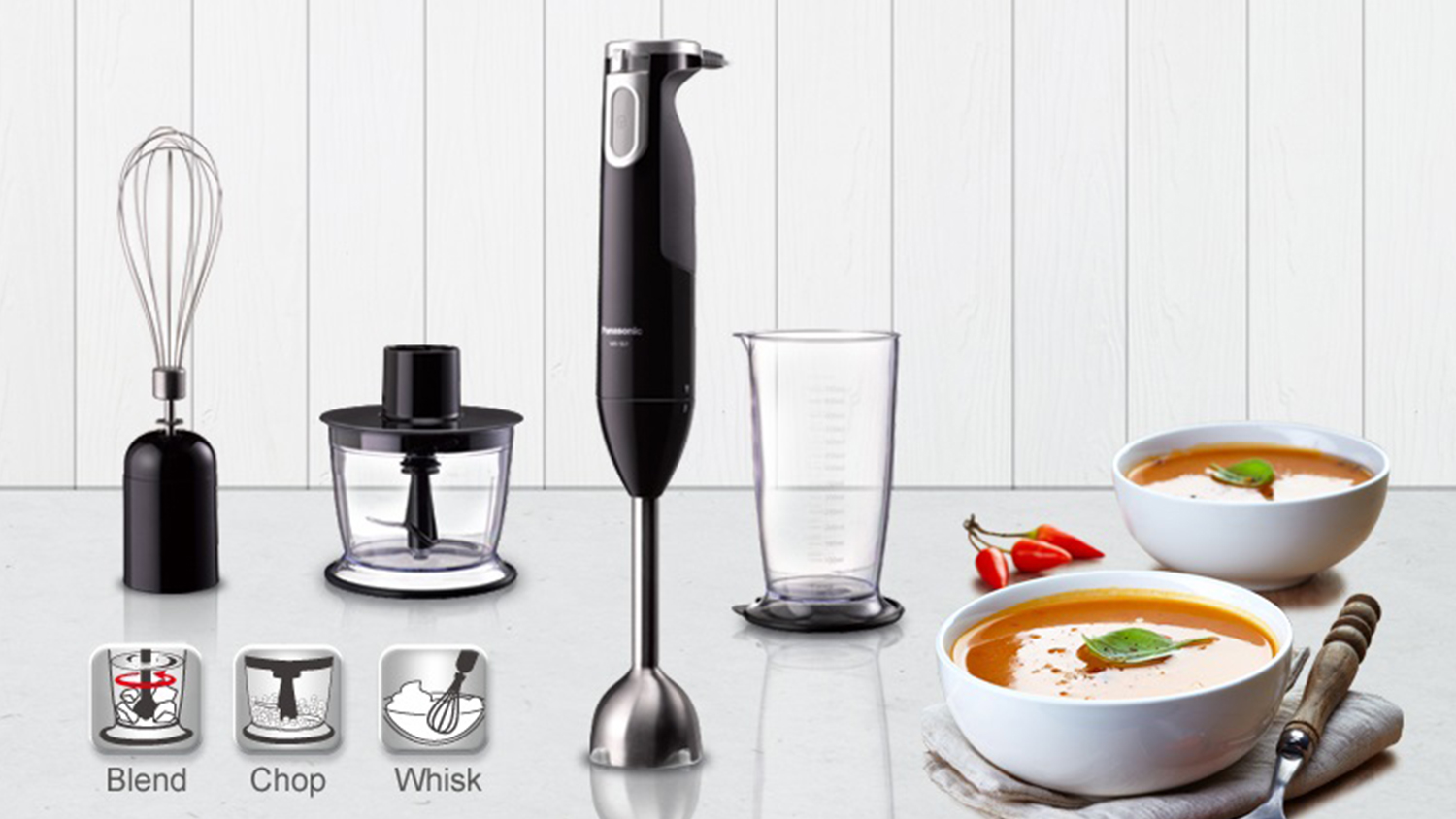 Panasonic 3-in-1 600W Hand Stick Blender - Black (MX-SS1BST)