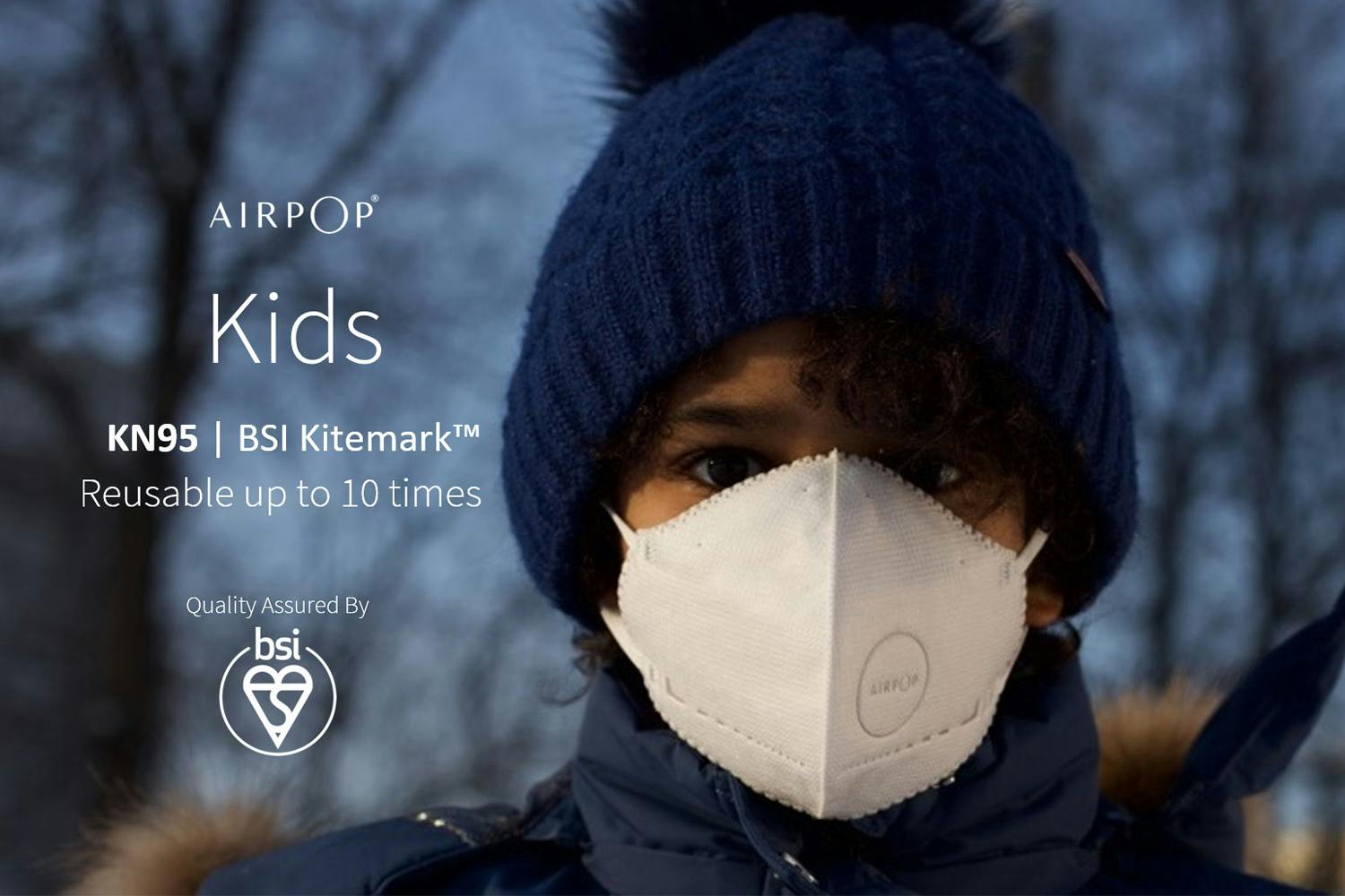 AirPop Light Kids Face Mask - White 2 Pack