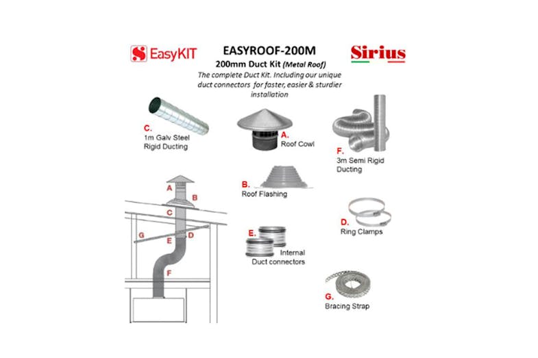 Sirius Easy Metal Roof 200mm Ducting Kit