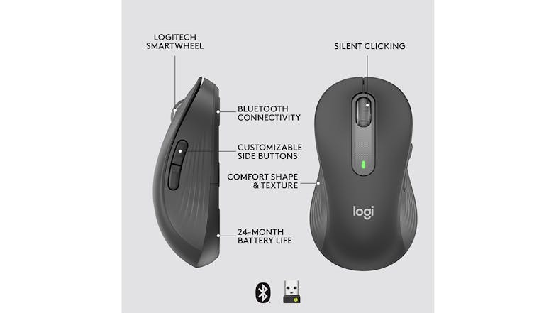 Logitech Signature M650 Wireless Mouse - Graphite (Large/Left)