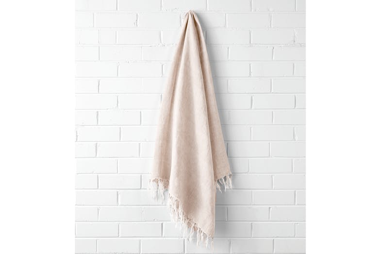 Vintage Linen Fringe Throw by Aura - Shell