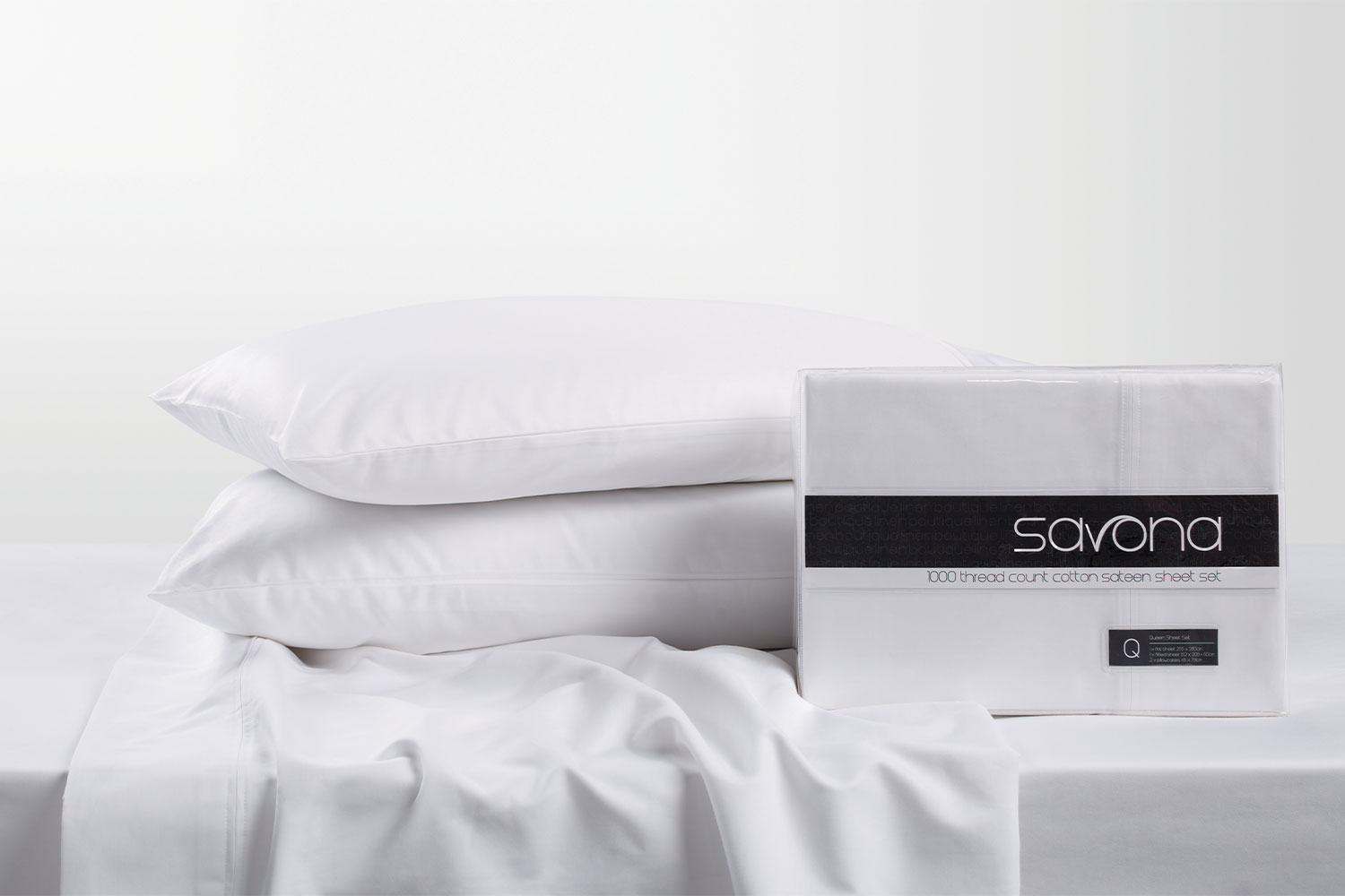 1000TC 100% Cotton White Sateen Sheet Set by Savona