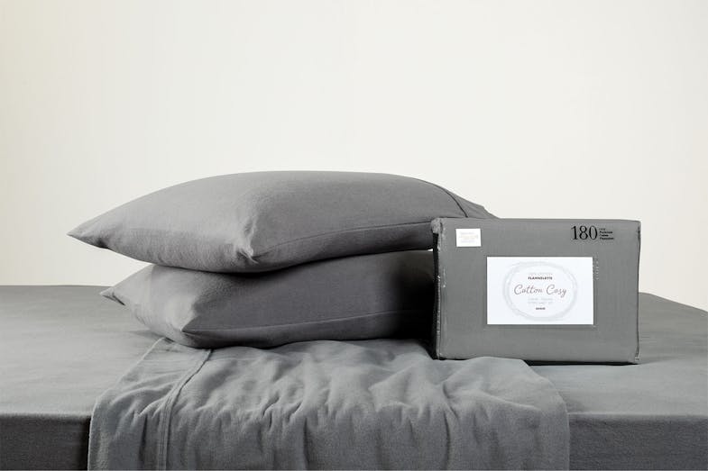 180gsm Graphite Flannelette Sheet Set by Cotton Cosy - 45cm drop