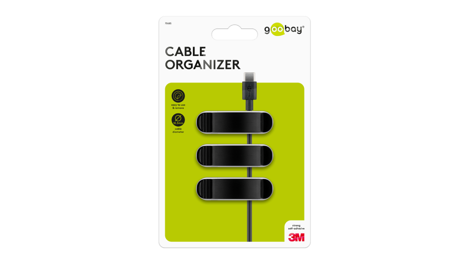 Goobay Cable Management Clip 3 Slots - Black (3 Piece Set)