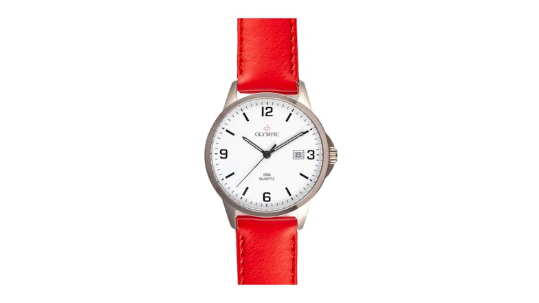 Olympic Titanium Watch 37mm - Red Leather with White Dial