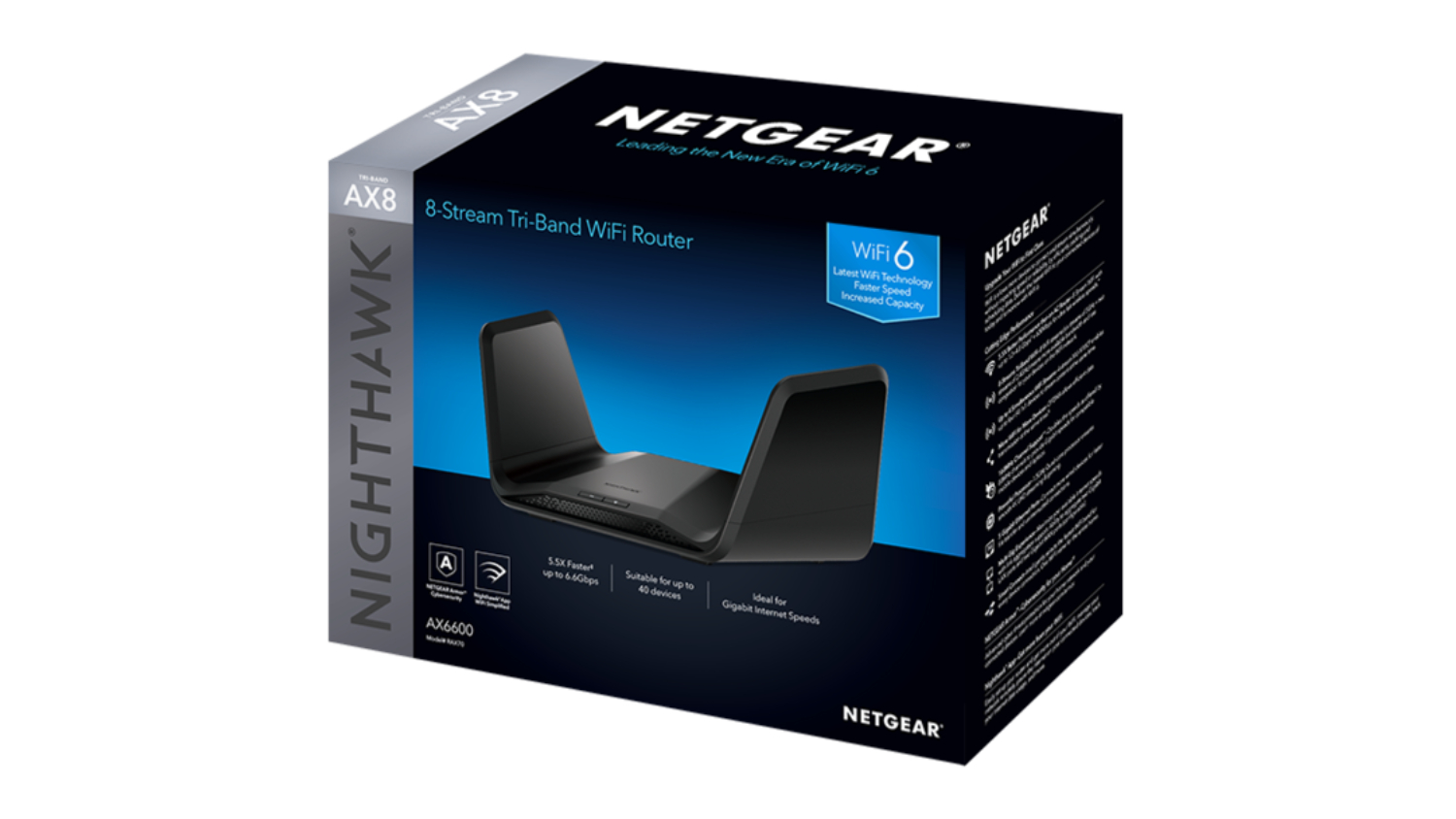 Netgear Nighthawk RAX70 AX6600 TriBand WiFi 6 Router with Armor