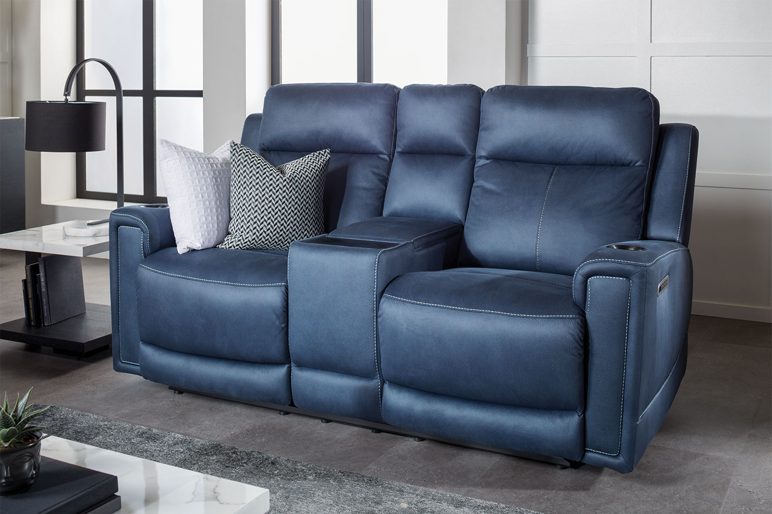 Wolgan 2 Seater Powered Recliner Sofa Blue Harvey Norman New