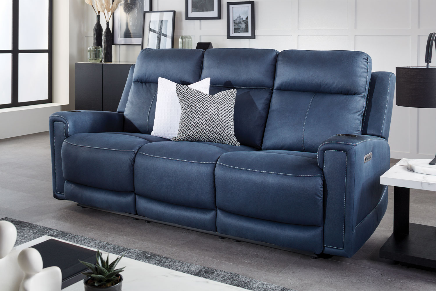 Wolgan 3 Seater Powered Recliner Sofa Blue Harvey Norman New