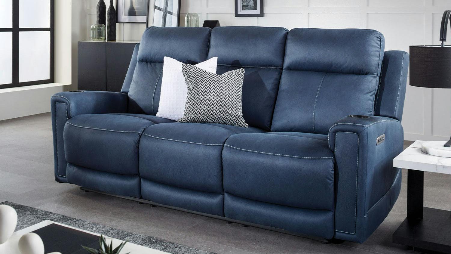 Wolgan Seater Powered Recliner Sofa Blue Harvey Norman New