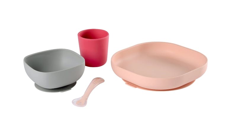 Beaba Silicone Suction Meal Set (4 Piece) - Pink