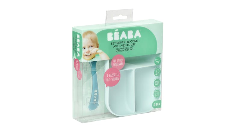 Beaba Silicone Suction Divided Plate & Spoon - Blue