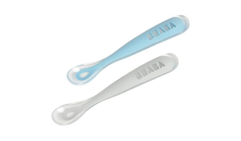 Beaba 1st Stage Silicone Spoon Travel Twin Set - Blue & Grey