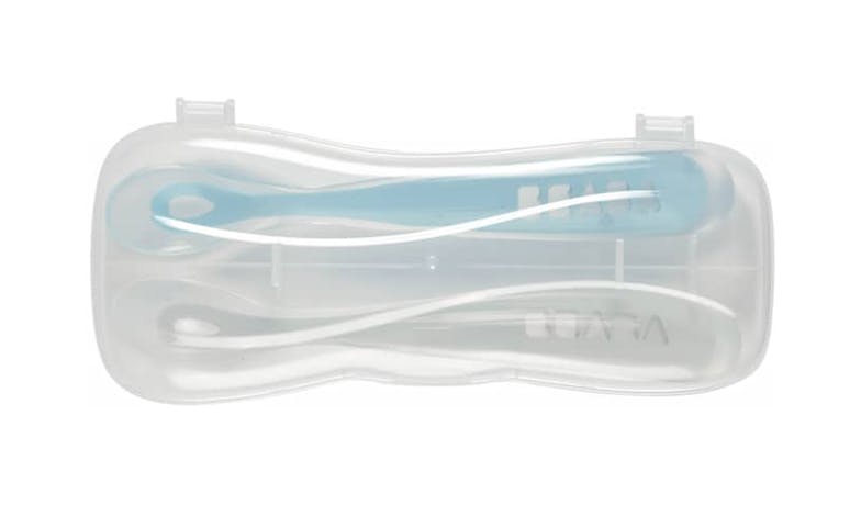 Beaba 1st Stage Silicone Spoon Travel Twin Set - Blue & Grey