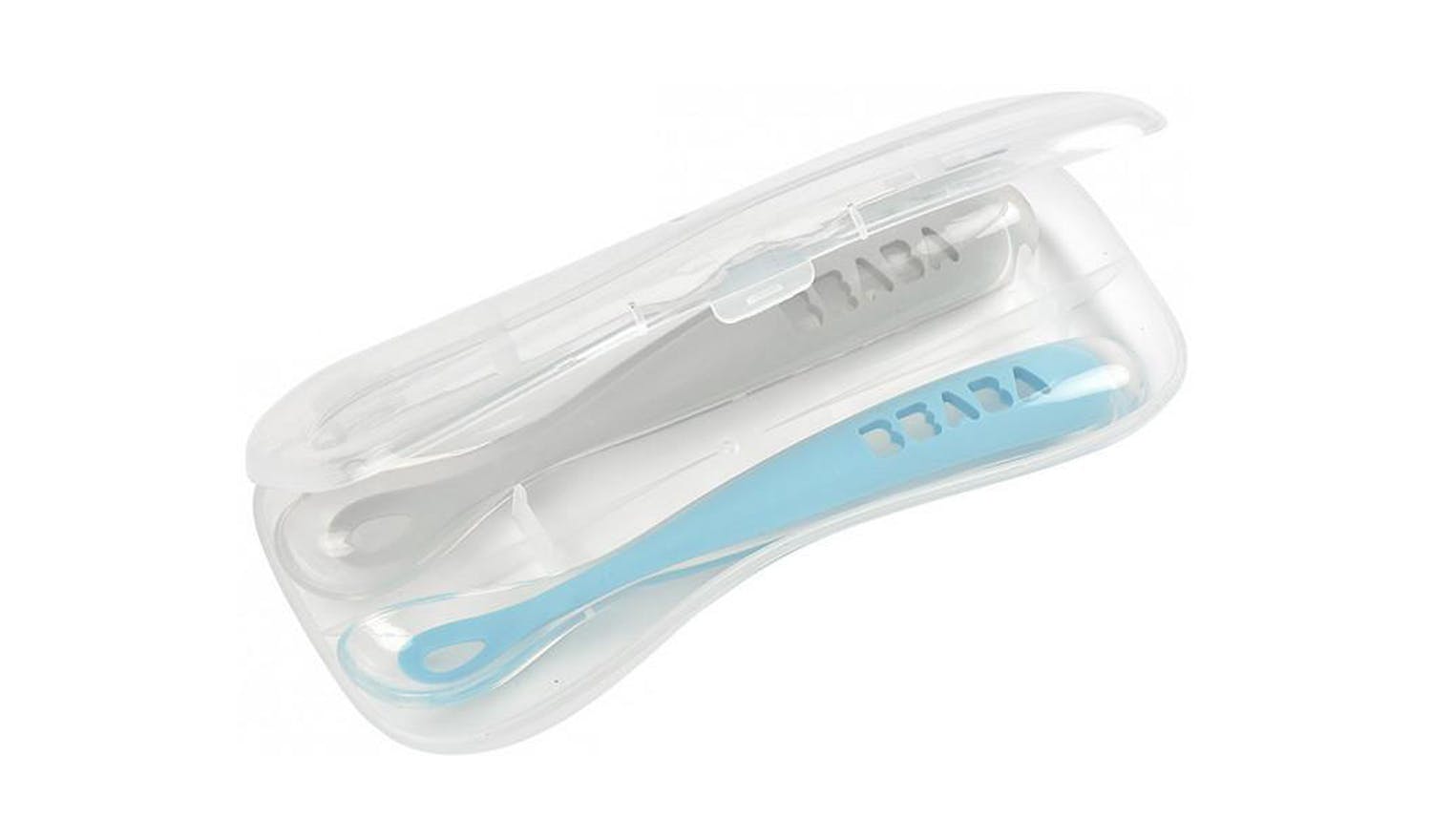 Beaba 1st Stage Silicone Spoon Travel Twin Set - Blue & Grey