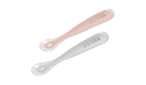 Beaba 1st Stage Silicone Spoon Travel Twin Set - Pink & Grey