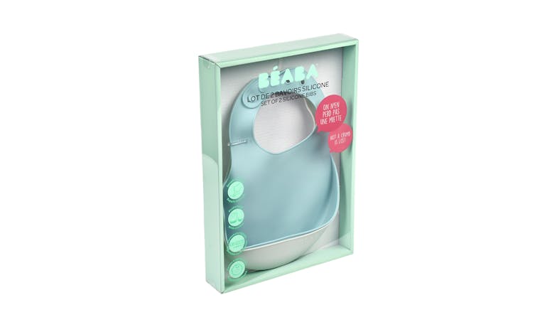 Beaba Silicone Bib 2 Pack - Green & Grey