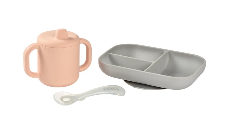 Beaba Silicone Learning Set - Pink/Grey