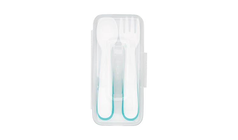 OXO Tot On-the-Go Plastic Fork & Spoon Set with Travel Case - Teal