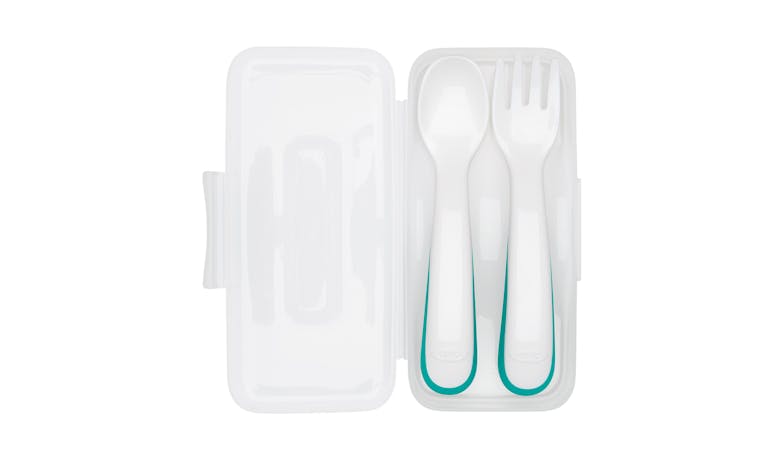 OXO Tot On-the-Go Plastic Fork & Spoon Set with Travel Case - Teal