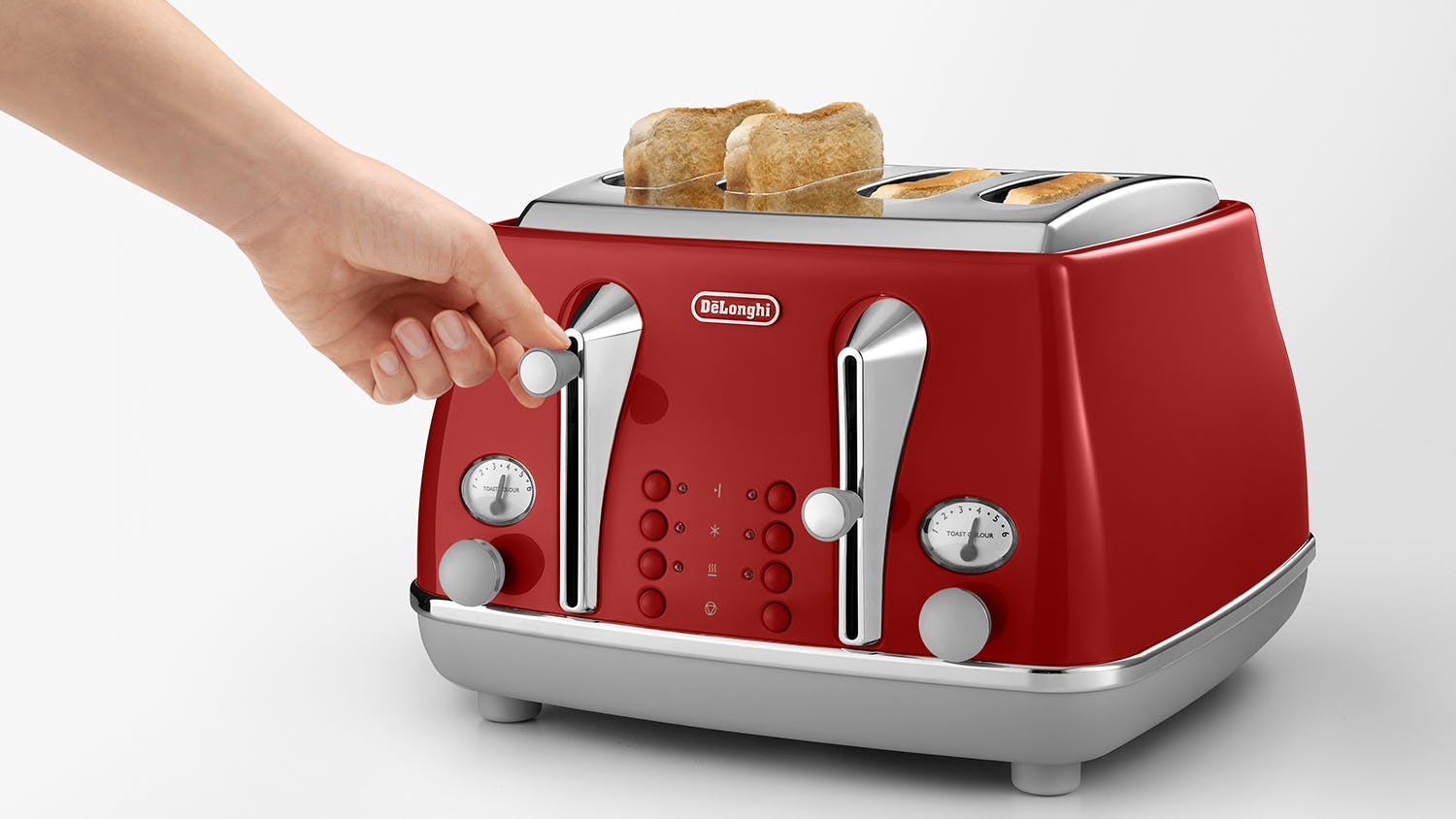 Toaster delonghi icona capitals 2 tranches - 900w - grille pain 3 fonctions  - chauffe viennoisseries inclus - rouge DEL8004399762718 - Conforama