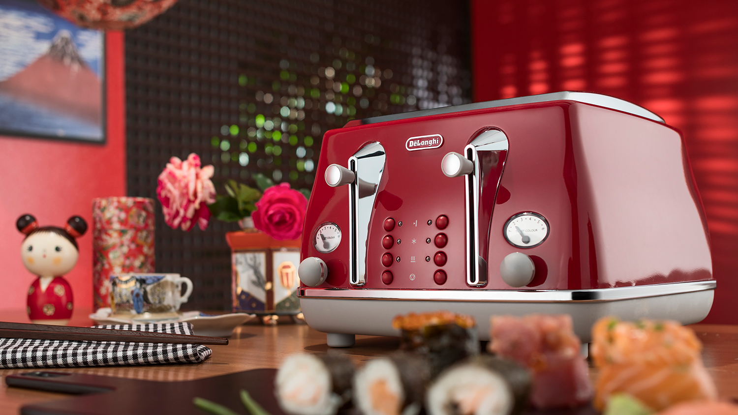 DeLonghi Icona Capitals 4 Slice Toaster Tokyo Red Harvey Norman New